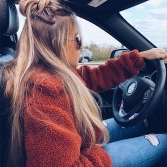 No Fashion Deadlines Jackets & Blazers - Sale! Rust Contrasting Fuzzy Sherpa Jacket